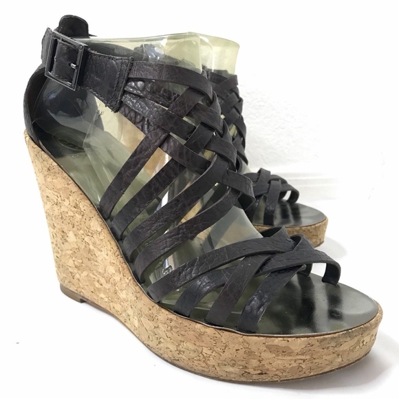 Tory Burch Strappy Leather Cork Platform Wedges